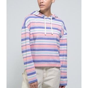 Vans Womens Striped Cropped Hoodie Pink Blue White Small Pullover Skater